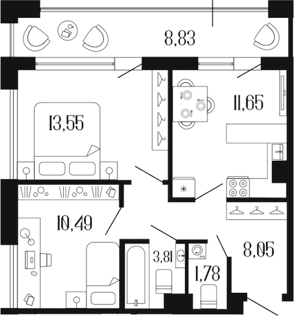 2-комнатная квартира 53.74 м², 3/12 эт., ЖК «Коллекционный дом 1919»